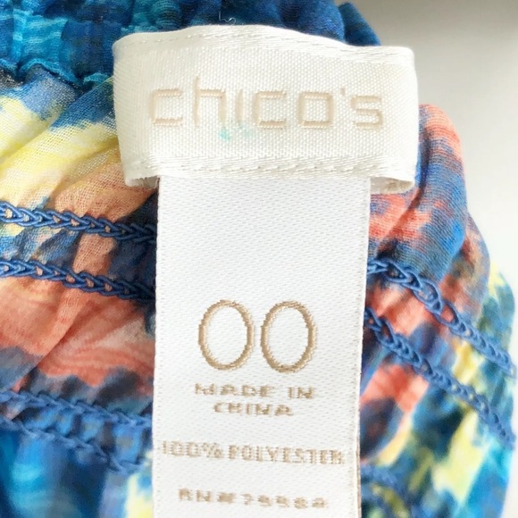 Chicos Sheer Aztec Blouse 00(XS) Blue Multicolor - Picture 8 of 10
